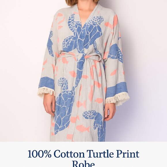 Unisex - Sea Turtle Motif Cotton Robe - Picture 3 of 9